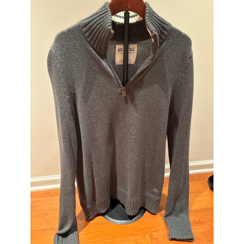 Aeropostale Men's Quarter Zip Sweater Gray Size M